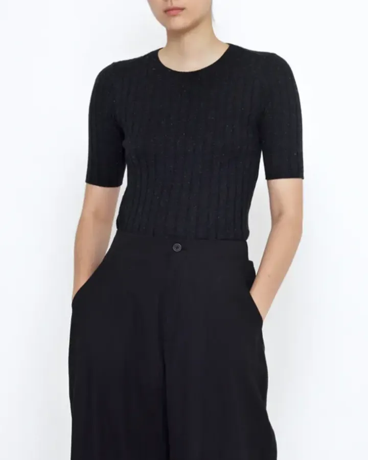 Mid Sleeves Ribbed Fine Knit